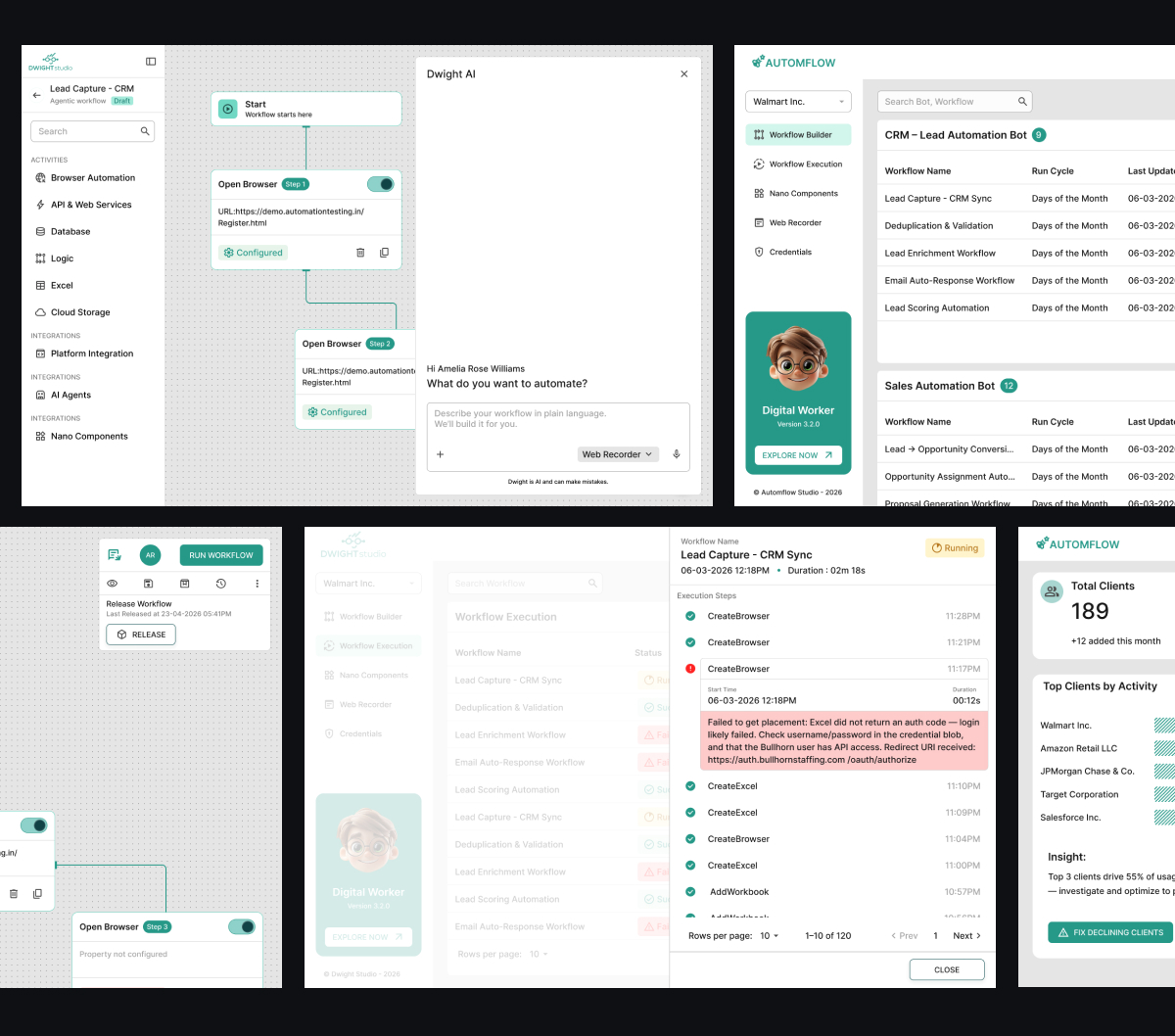 Digital worker UI screens